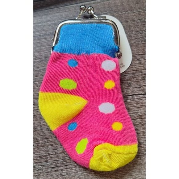 Vtg 90s Sock Coin Purse Nwt Pink Blue Polka Dots Baby - Picture 4 of 6